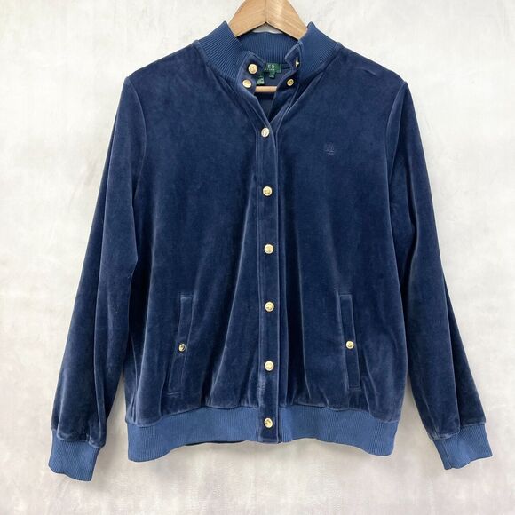 LAUREN Ralph Lauren Velour Cardigan Jacket Womens 1X Minimalist Layering Classic - Picture 1 of 9